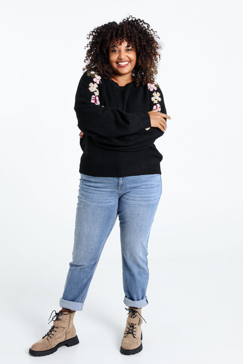 Pull uni avec manches détail broderies-Paprika-8