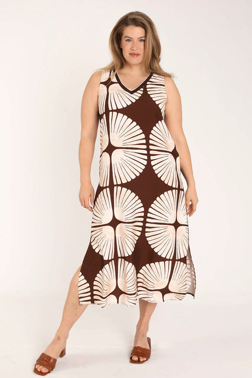 Robe en viscose imprimé graphique bicolore-Paprika-8