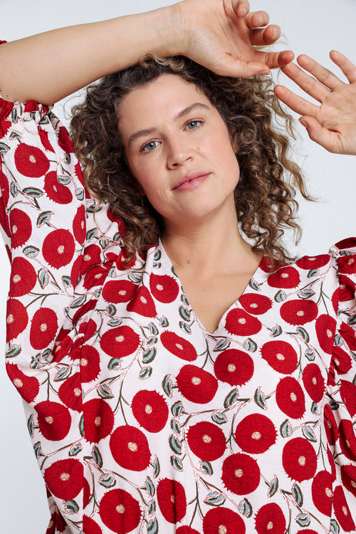Blouse boite imprimé floral-Paprika-3