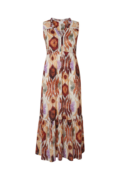 Robe longue en viscose imprimé ethnique-Paprika-10