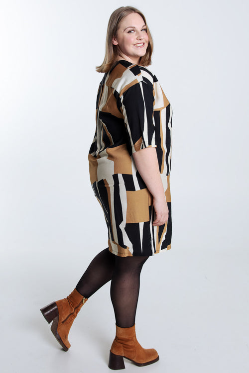 Robe en viscose imprimé graphique-Paprika-2
