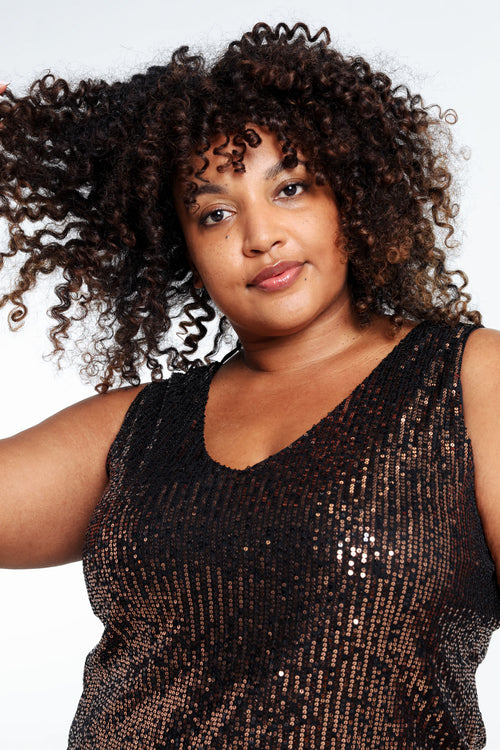 Top sans manches à paillettes-Paprika-4