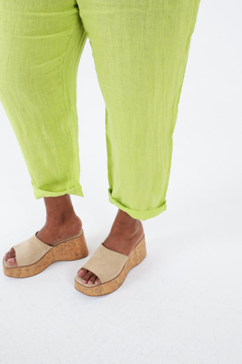 Pantalon 7/8 en lin uni-Paprika-4