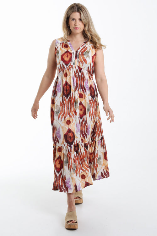 Robe longue en viscose imprimé ethnique-Paprika-7