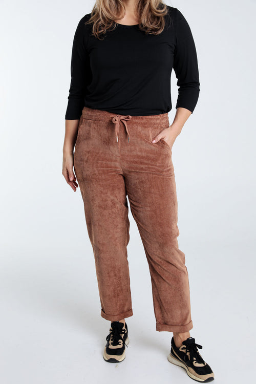Pantalon chino uni en velours-Paprika-2