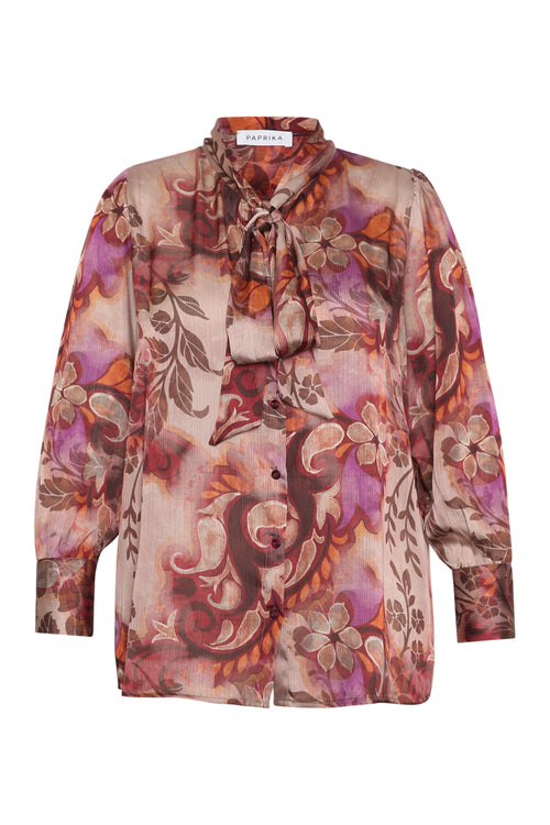 Chemise lavallière imprimé cachemire flou-Paprika-1