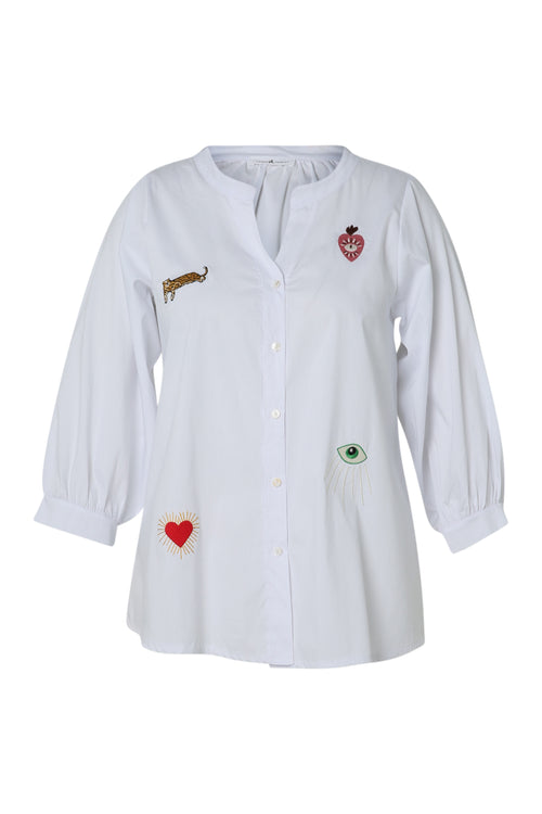 Chemise en coton unie avec écussons-Paprika-10