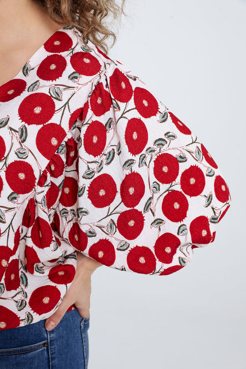 Blouse boite imprimé floral-Paprika-4