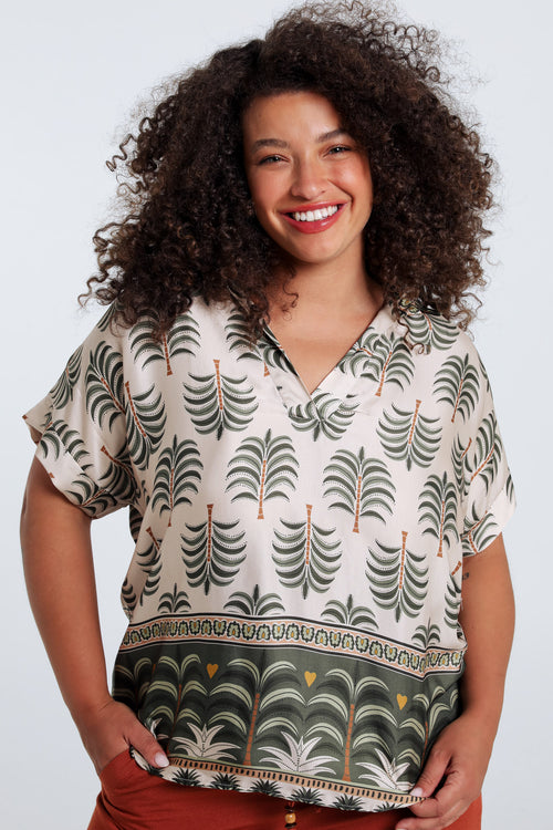 Blouse en viscose imprimé palmier-Paprika-1