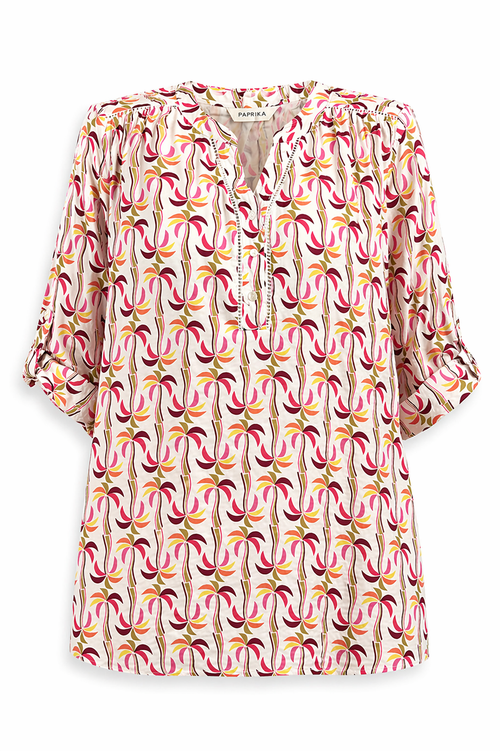 Chemise en coton et viscose imprimé palmiers-Paprika-10