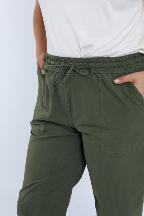 Pantalon boyfit en coton uni avec poches-Paprika-5