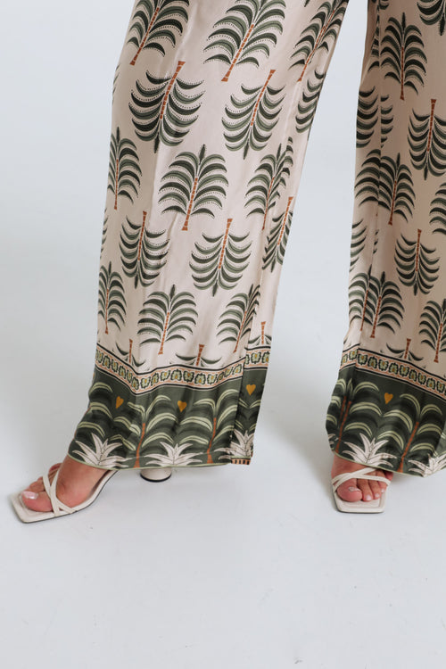 Pantalon effet satin imprimé palmier-Paprika-5
