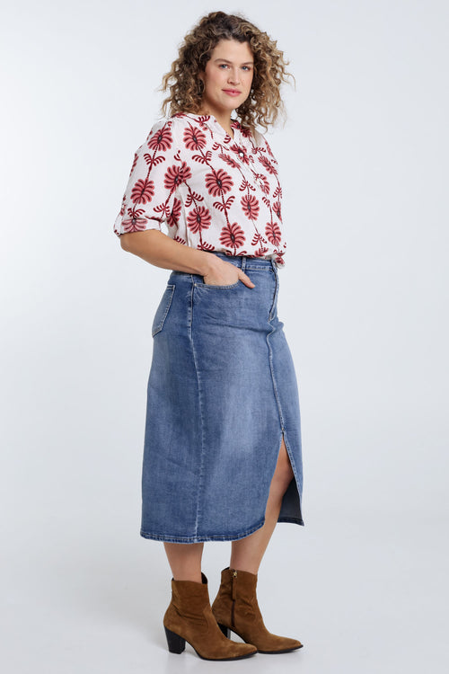 Blouse détail ajouré imprimé bicolore-Paprika-8