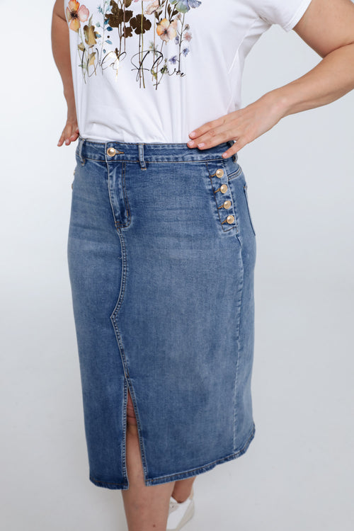 Jupe en jeans avec fente et boutons-Paprika-5