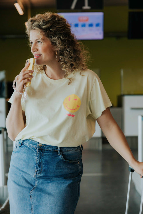 T-shirt en coton imprimé smile-Paprika-1