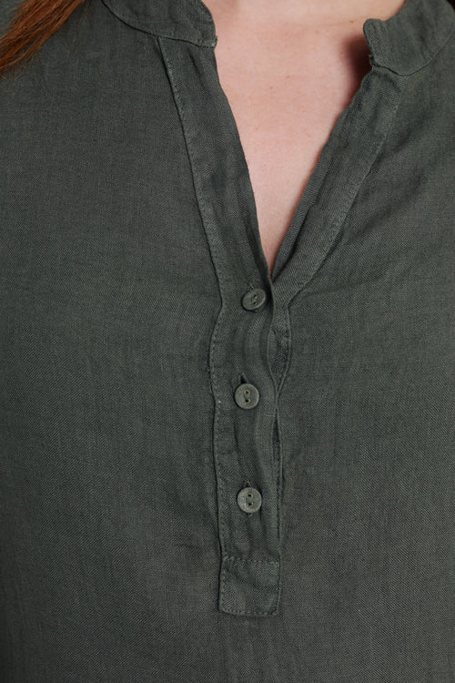 Robe tunique unie en lin détail macramé-Paprika-3