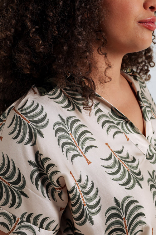 Blouse en viscose imprimé palmier-Paprika-4