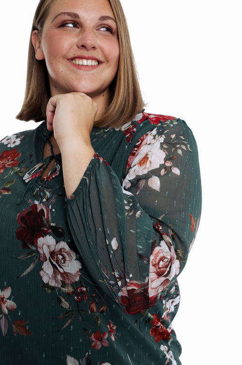 Blouse plumetis imprimé fleurs-Paprika-4