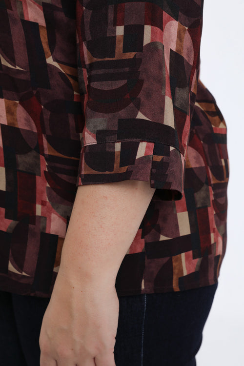 Blouse en viscoce imprimé graphique-Paprika-4