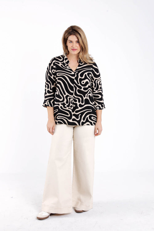 Blouse en viscose imprimé graphique bicolore-Paprika-9