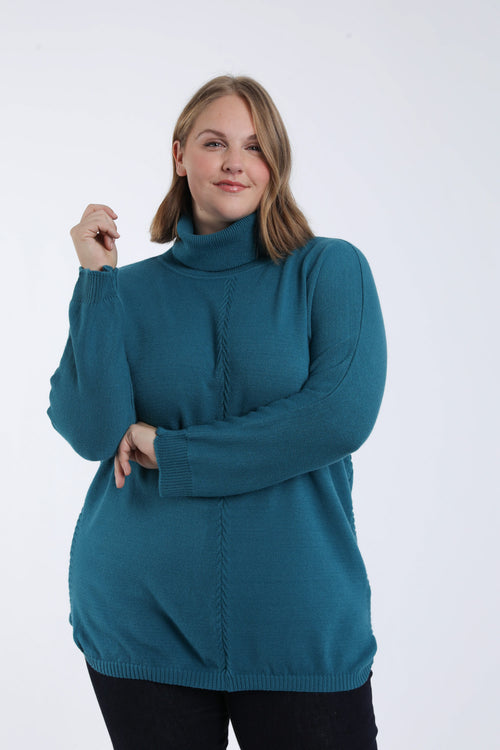 Pull tunique col roulé uni-Paprika-1