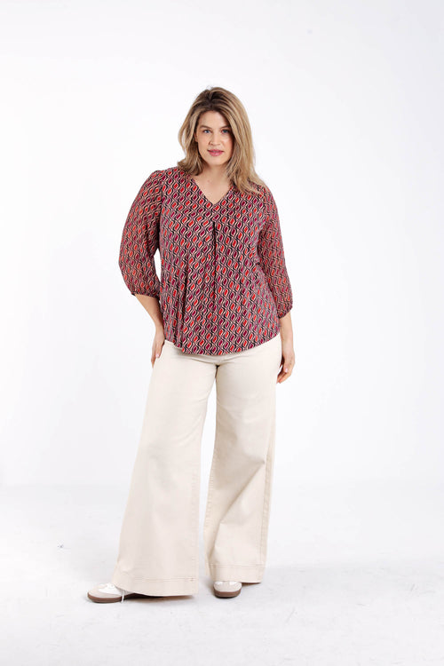 T-shirt en voile imprimé graphique avec lurex-Paprika-7