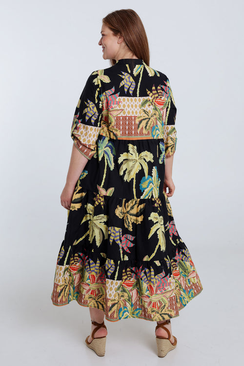 Robe longue en coton imprimé palmier-Paprika-2