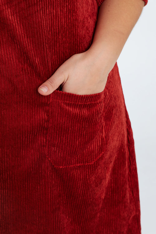 Robe courte unie en velours-Paprika-5