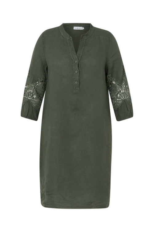 Robe tunique unie en lin détail macramé-Paprika-10