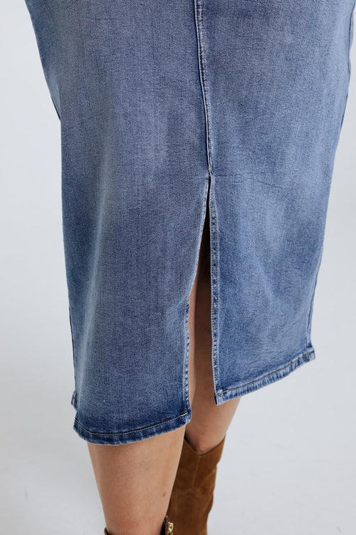 Jupe en jeans avec fente-Paprika-5