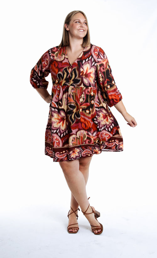 Robe en viscose imprimé cachemire-Paprika-6