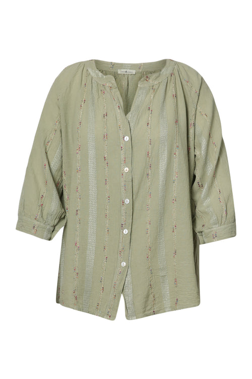 Blouse en coton unie avec détail multicolore-Paprika-10