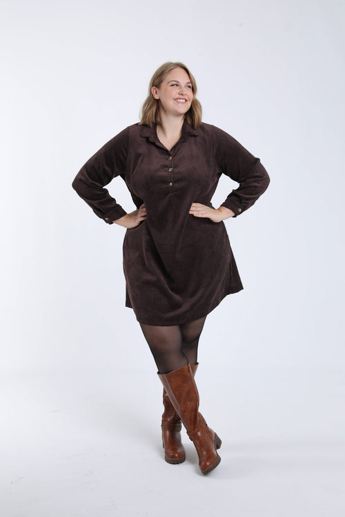 Robe courte unie en velours côtelé-Paprika-1