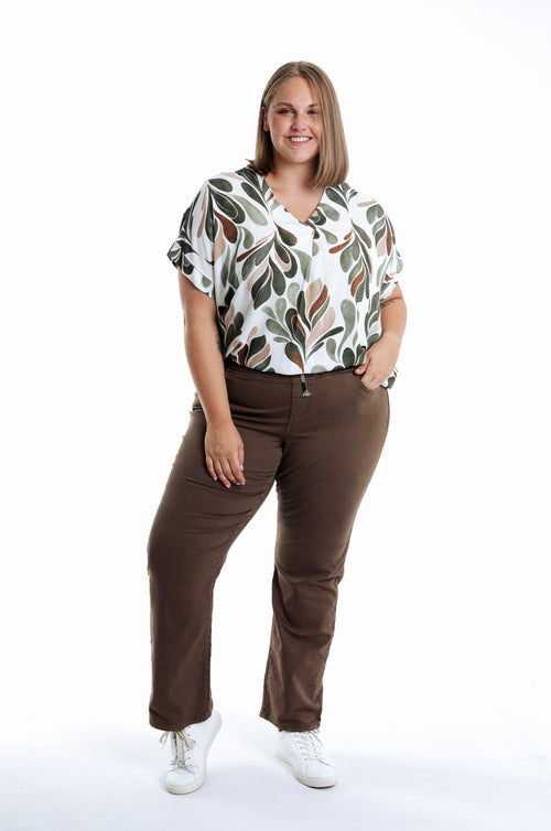 Blouse en viscose imprimé feuillage-Paprika-7