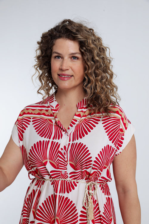 Robe longue en viscose imprimé feuillage-Paprika-3