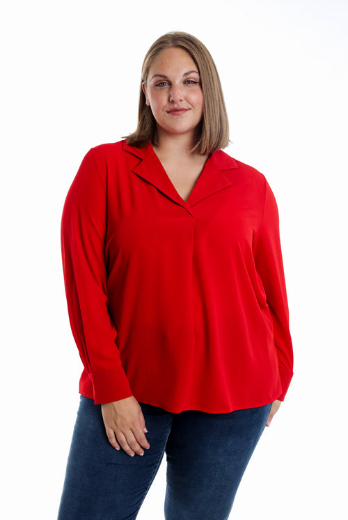 Blouse col revers unie-Paprika-1