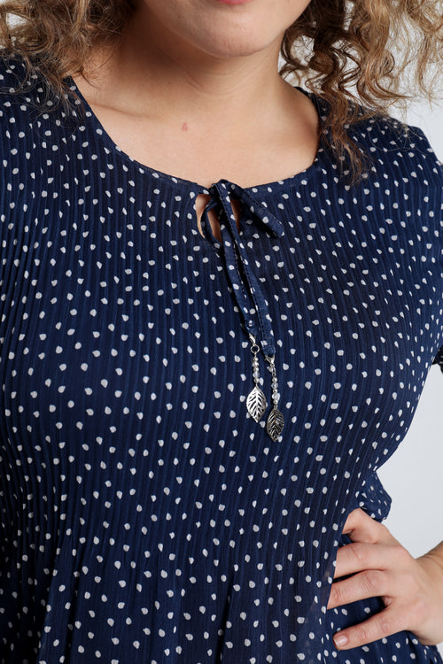 Robe en voile plissé imprimé pois-Paprika-4
