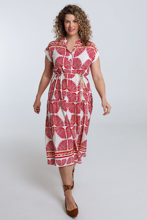 Robe longue en viscose imprimé feuillage-Paprika-8