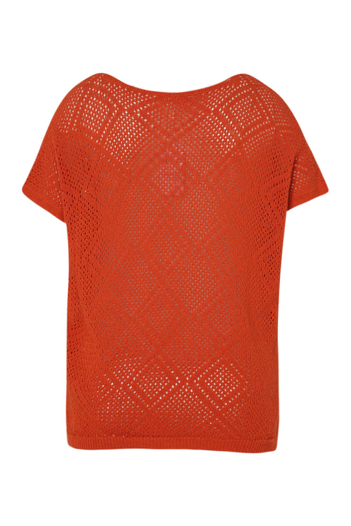 Pull boîte uni en coton ajouré-Paprika-11