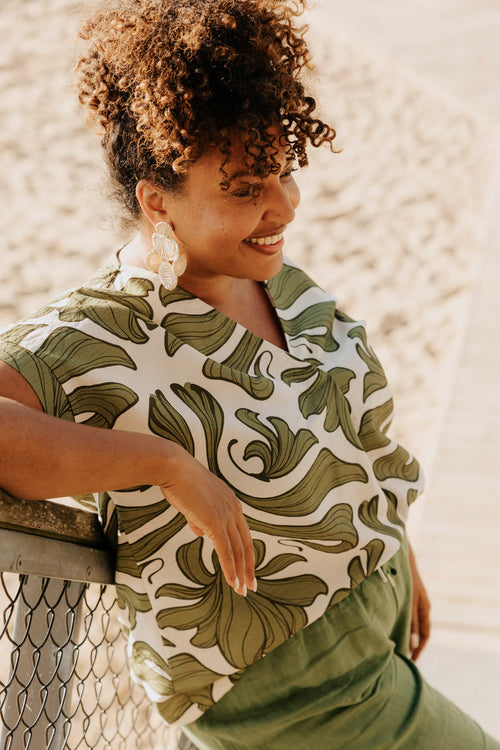 Blouse bicolore à imprimé floral-Paprika-2