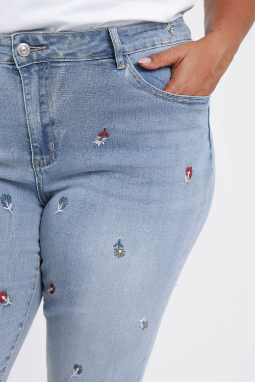Jeans slim Louise 7/8 avec broderies fleurs-Paprika-6