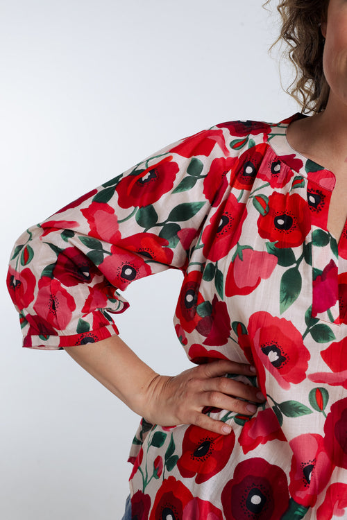 Blouse en coton imprimé coquelicots-Paprika-4