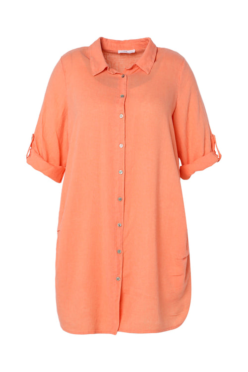 Chemise longue en lin et viscose unie-Paprika-10