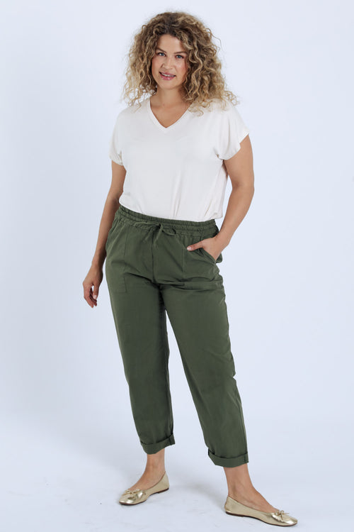Pantalon boyfit en coton uni avec poches-Paprika-9