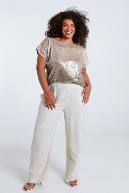 Pantalon en lin et viscose avec détail lurex-Paprika-9