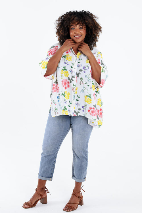 Chemisier ample en viscose imprimé floral-Paprika-9