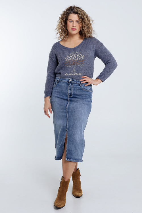 Jupe en jeans avec fente-Paprika-7