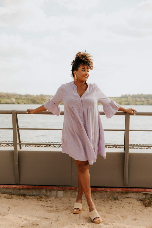 Robe tunique en gaze de coton unie-Paprika-4