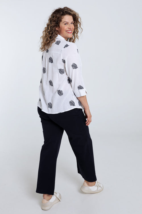 Chemise en coton unie avec feuilles brodées-Paprika-2
