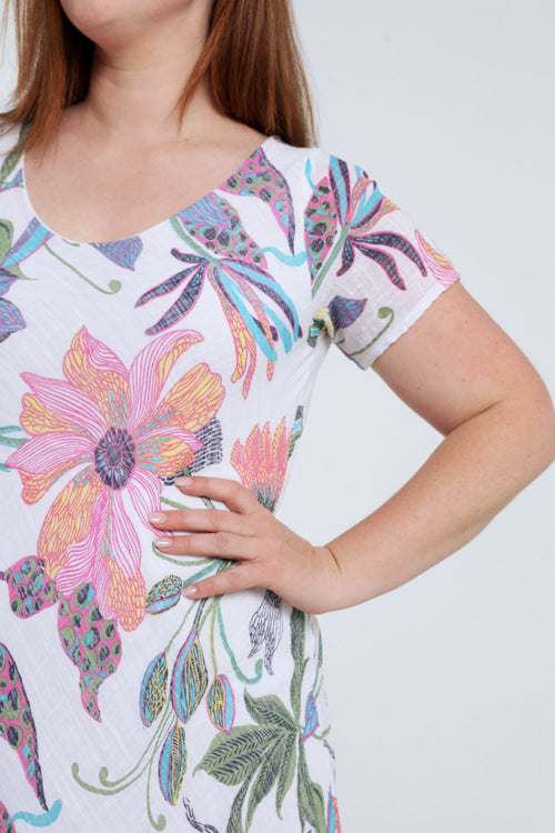 Robe en gaze de coton imprimé floral-Paprika-4